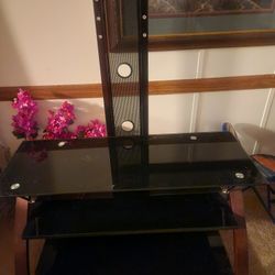 3 Layer Tv Stand With Smoked Glass 40 Across By 40 Tall By 18 1/2 Inches Front To Back