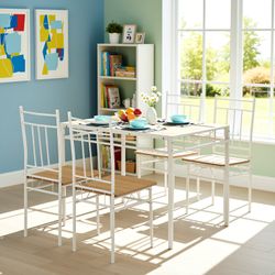 Homy Casa Marbury 5-Piece Dining Set 42” Table with 4 Chairs, White