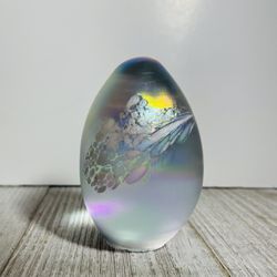 George Good GG Paperweight Handblown Iridescent Art Glass Egg Abstract Swan VTG