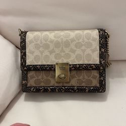 Coach Beige and Brown Signature Shoulder Bag