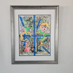 Modern Abstract Mixed Media Framed Signed Large Wall Art. A. Lopez