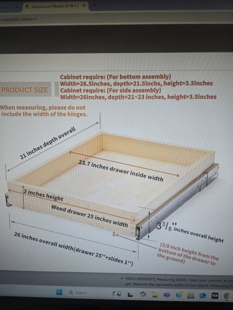 Pull out cabinet drawer 26w x 21 d x 3h. New. Still in bubble wrap. Retails for $79