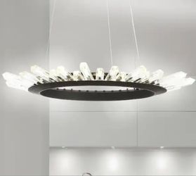 JONATHANY Elsa 24 in. Black/Clear Adjustable Integrated LED Modern Crystal Pendant