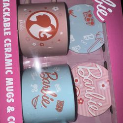 Brand New Barbie Stackable Ceramic Mugs & Coasters Set – Mattel