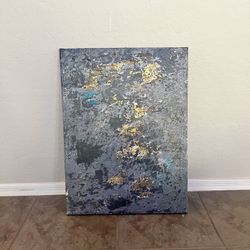 24x18 BRAND NEW Hand Painted Textured Grey/Gold/Turquoise Original Abstract Art