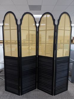 67”H, 4 Panel Rattan Room Divider and Folding Privacy Screen, Wood Room Divider Screen, Privacy Divider for Decoration, Louvered Partition Divider Pan