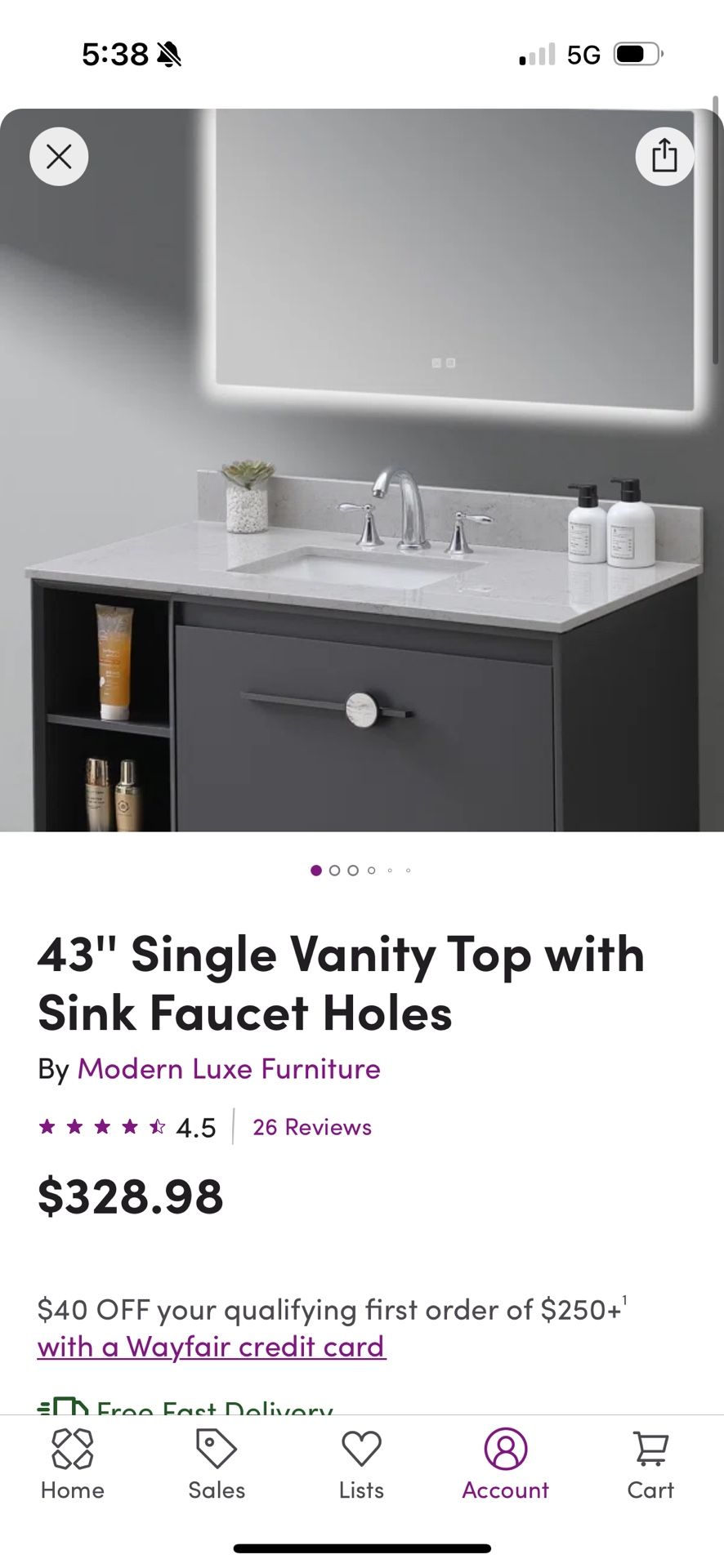 43” Bathroom Vanity - Carrara Color