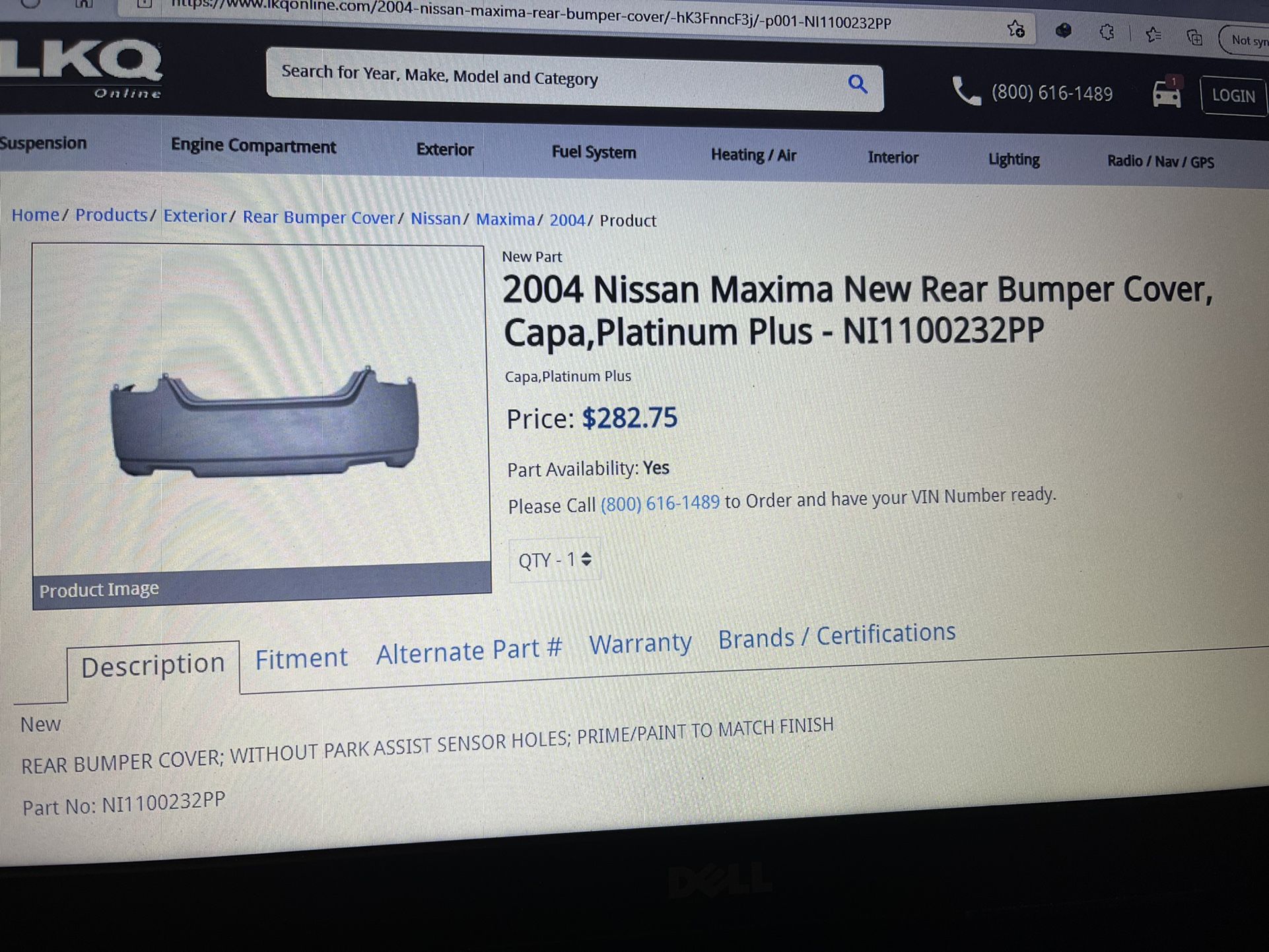 Nissan Maxima Rear Bumper
