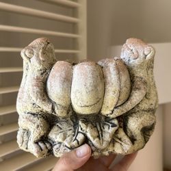 Charming Vintage Frog Planter Garden Toad Cottage Decor Rustic Stone Cement Pot Weathered Aged Small Collectible Sculpture 
