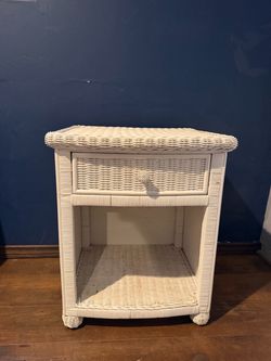 White Wicker Nightstand with Drawer