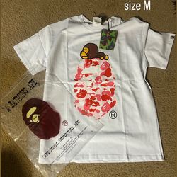 Bape white tee size M pink camo ape graphical
