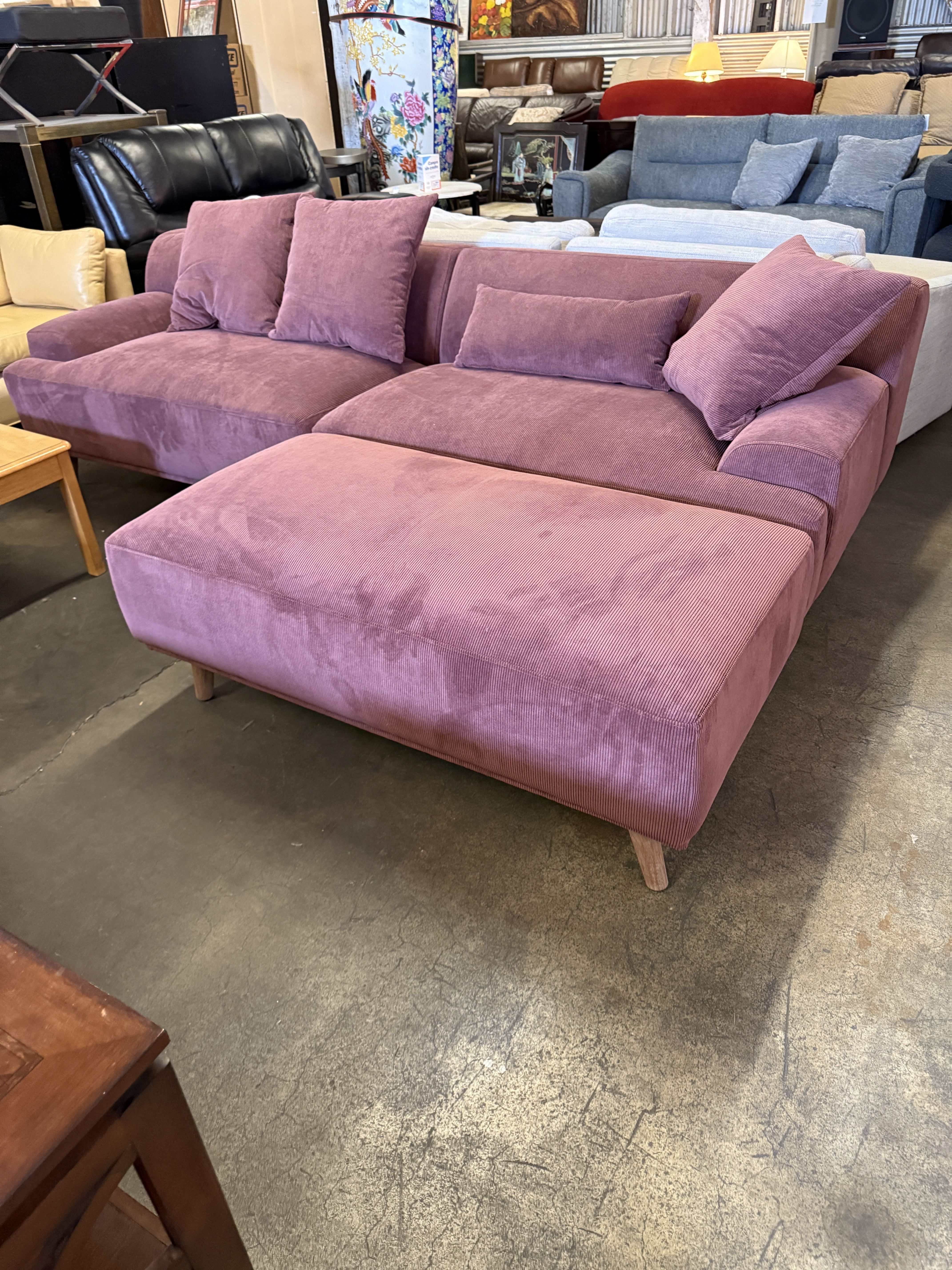 Corduroy Upholstered Extra Long Sofa Wine Red (Free Delivery)
