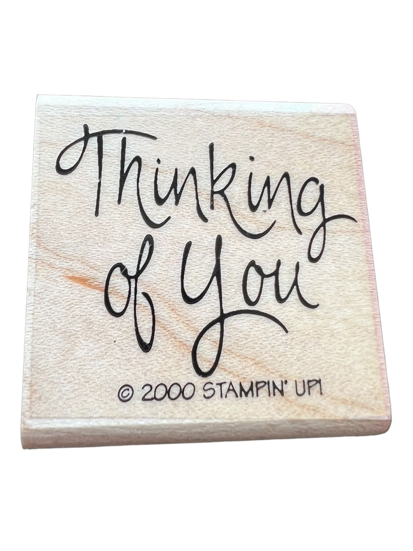 Stampin' Up! Thinking Of You Rubber Stamp 2001 Script Wood Mount #Ai30  This Stampin' Up! Thinking Of You Rubber Stamp 2001 Script Wood Mount #Ai30 is