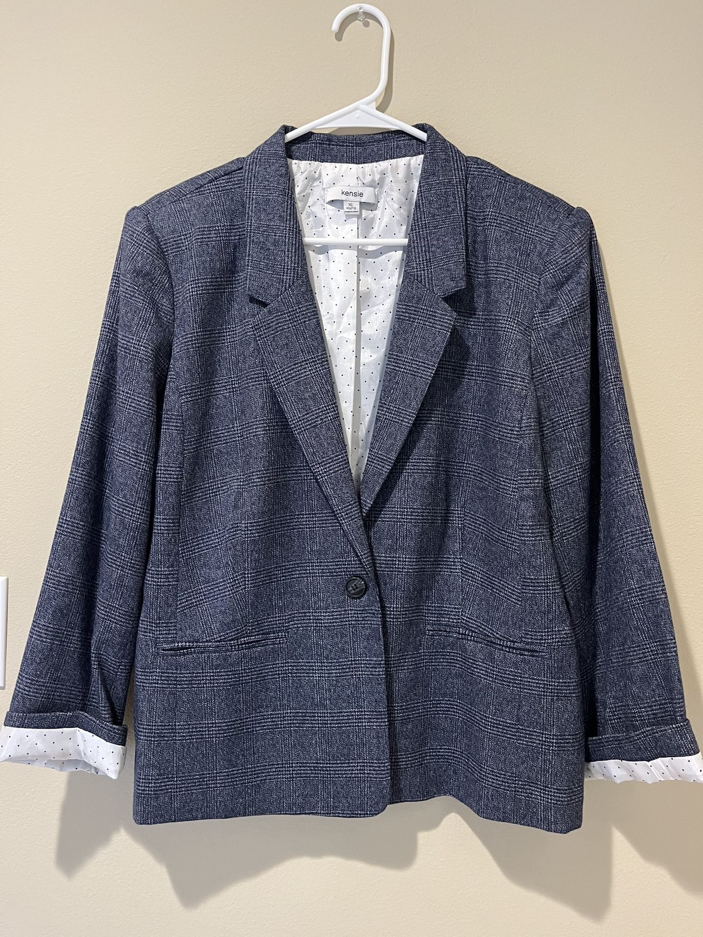 Kensie Blue Plaid Blazer Coat XL Like A M