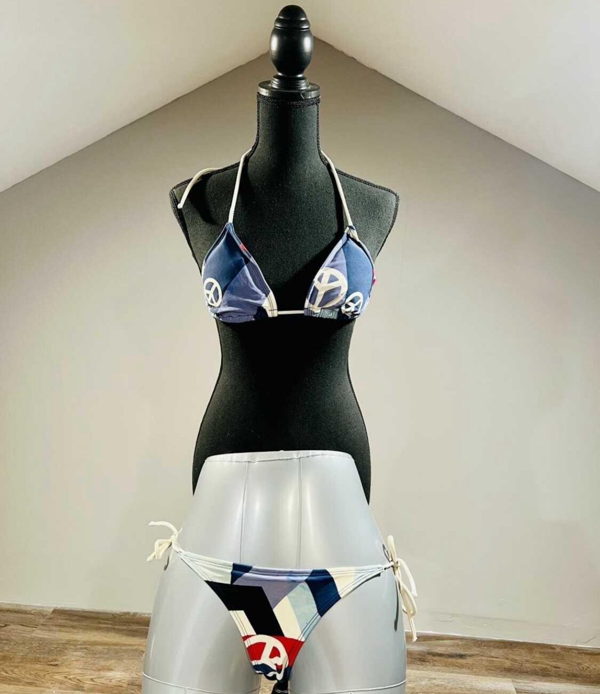 Small Blue Peace Sign Bikini Top Bottom