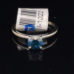 14KT White Gold Blue Diamond Ring 2.05g 1CTW Size 7-1/2 I-1022