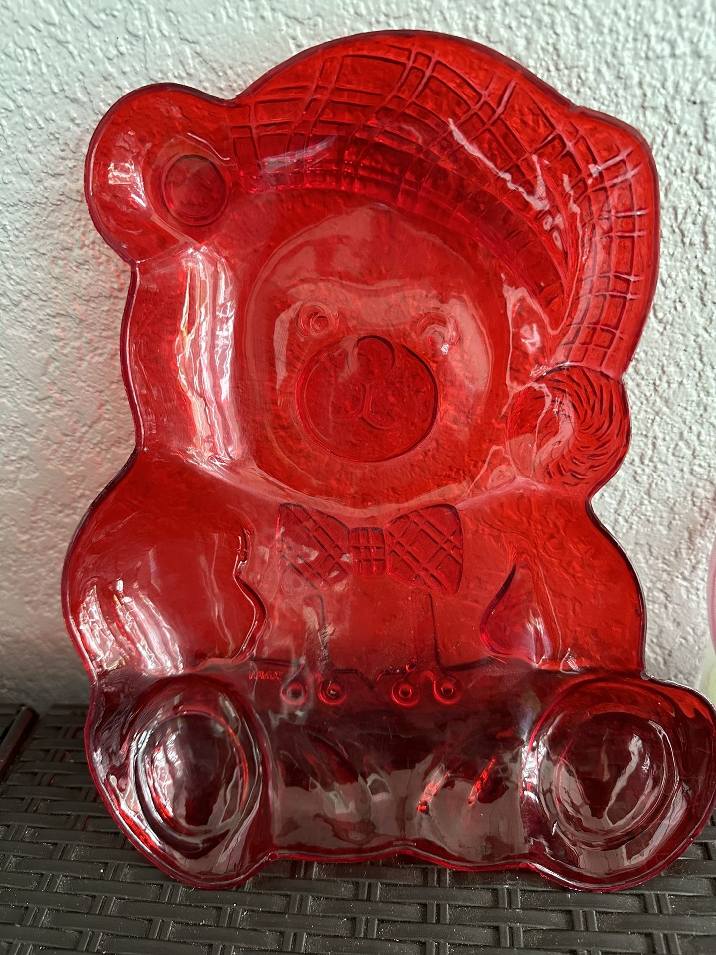Vtg. Red Teddy Bear Plastic Dish From Taiwan 