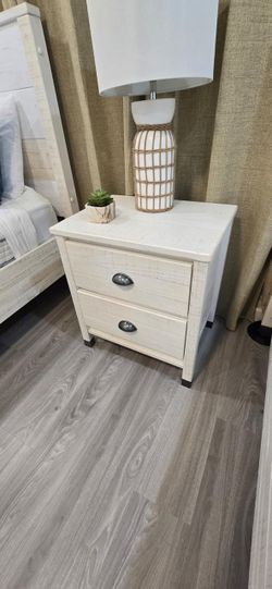 White Wash Wood Nightstand