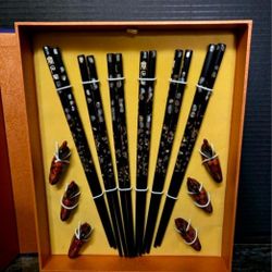 Vintage Chopsticks and Duck Rest Set Original Box 