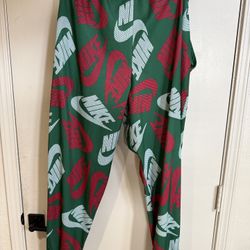 Nike Sweatpants Mens 2XL Green Red White All Over Logo Joggers Athletic Pants