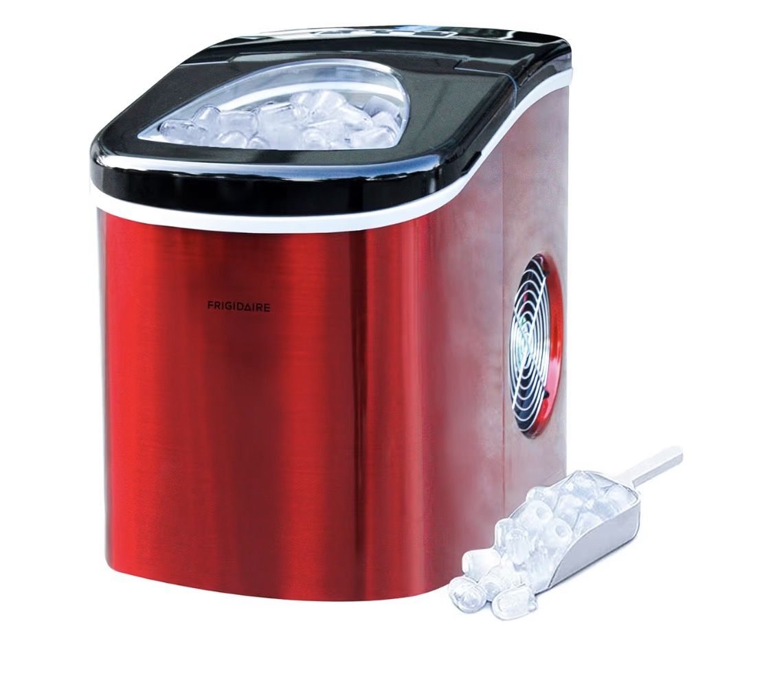 Frigidaire 26 Lbs per Day Portable Compact Ice Making Machine, Red Stainless,