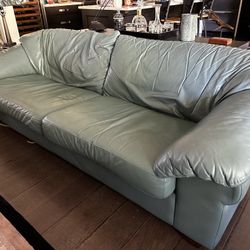 3-piece Natuzzi Leather Couch, Queen Chair & Ottoman -Seafoam Color 