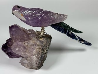 Early 20th-Century Chinese-Style Hand carved Gemstone Macaw Sculpture L 5”