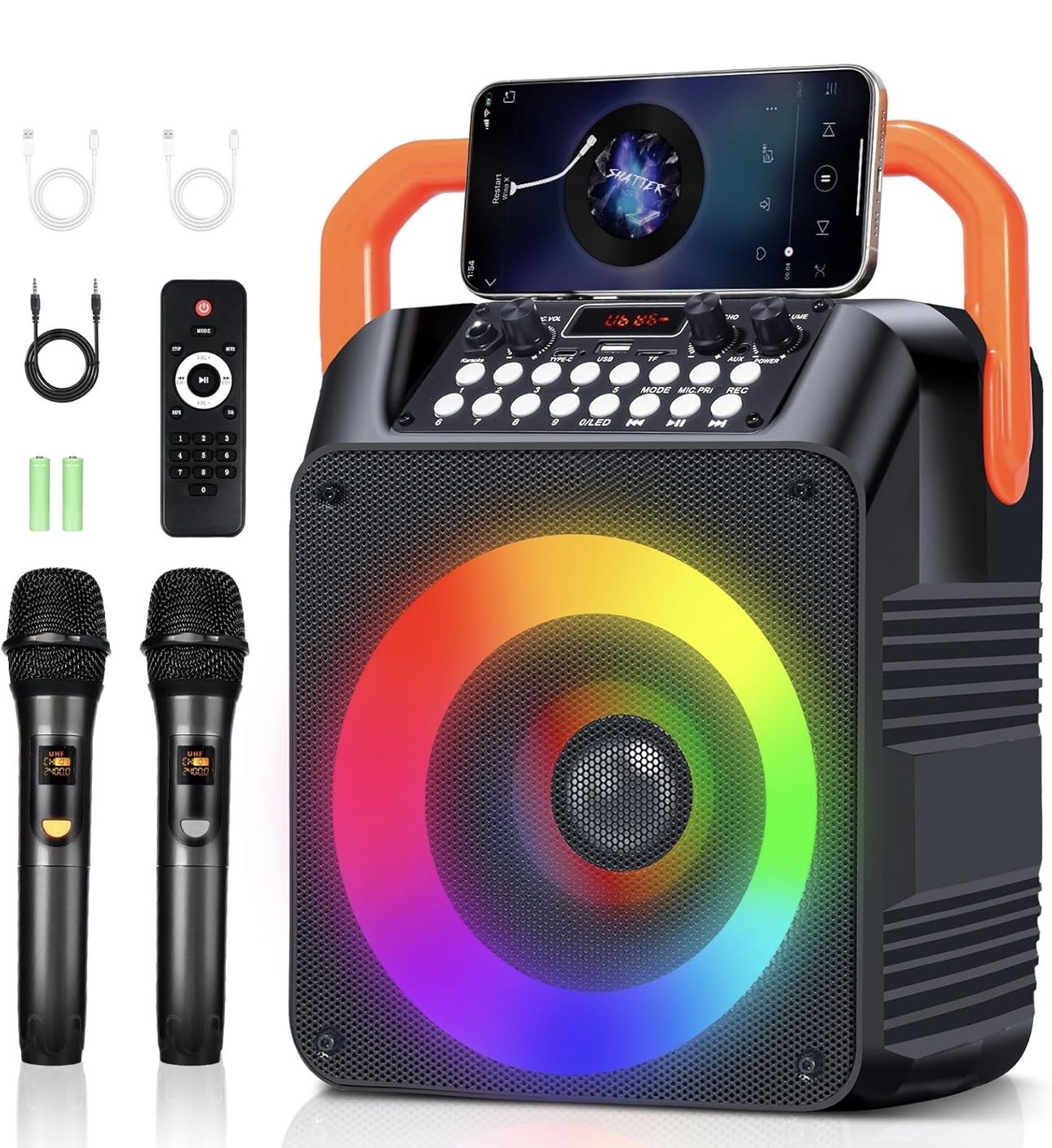 Karaoke Machine for Adults with 2 Wireless Microphones/6.5IN Speaker/PA System with Remote Control/LED Light