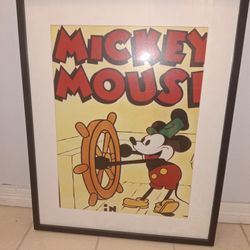 Large Framed Mickey Mouse Disney Poster Steamboat Willie
