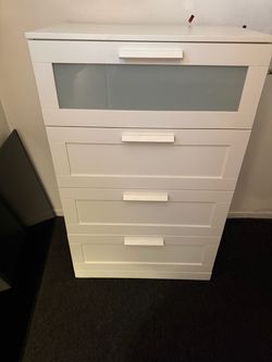 White 4-Drawer Dresser with Frosted Glass