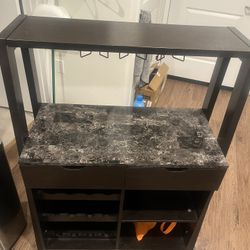 Black Granite Bar And Bar Top W/ Wine Rack And Storage 