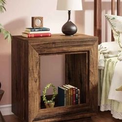 Tribesigns Rustic Wood End Table, Tiered Square Side Table with Storage Shelf, Industrial S