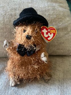 Ty Beanie Babies Punxsutawney Phil 2005 Retired Plush Beanbag Hat Bow Tie