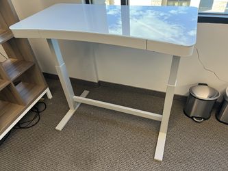 Tresanti Standing Desk, White Glass Top w/ Drawer - Bulk Discounts