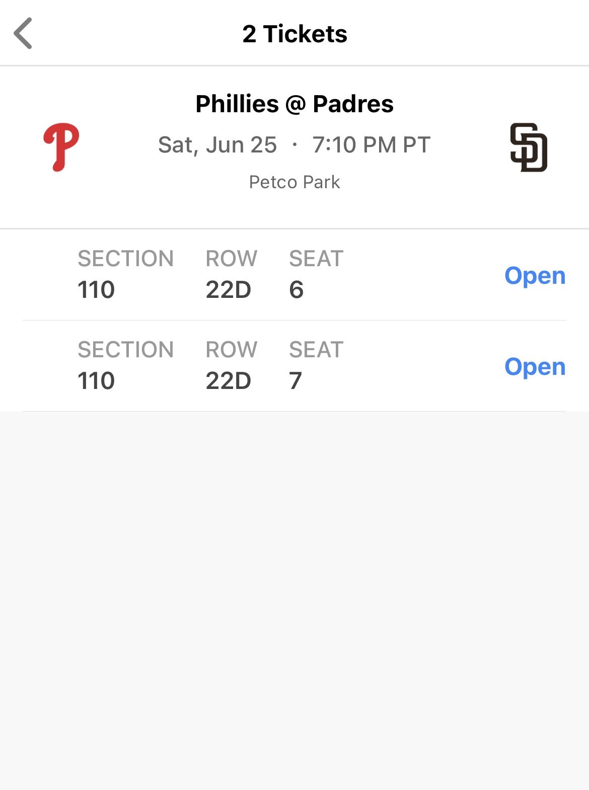 Padres Vs Phillies baseball Tix 6/25- 7:10pm