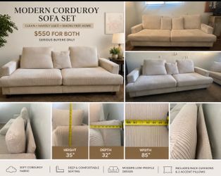 Modern Beige Corduroy Modular Sofa – 85” Wide