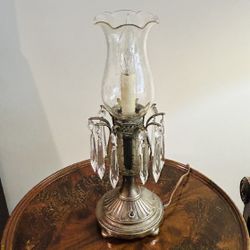 Beautiful Rare Brass Table Lamp with 10 Crystals Prisms. 