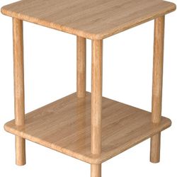 2 Tier Rubber Wood Round Side Table - Solid Wood End Table - Modern Sofa Table Small Bedside Table Nightstand for Living Room Bedroom and Small Spaces