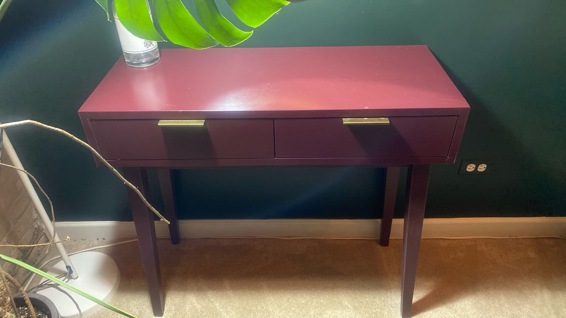 Dark Red Small Desk With Two Drawers