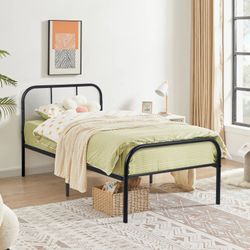Homy Casa MILO Twin Metal Bed Frame with Headboard and Footboard Steel Slats No Box Spring Black