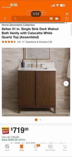 Home Decorators Collection Sellan 31-inch dark walnut bath vanity
