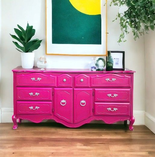 hot pink dresser The French Provincial Makeover ~ 3 Minute Makeovers Installation instructions Hot Pink Stag Minstrel Chest
