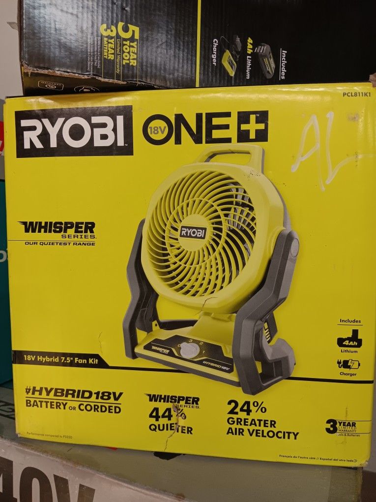 Ryobi ONE + 18V WHISPER Hybrid 7.5" Fan. Tool-Only