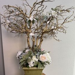 Handmade decorative tree, gold branches, flowers, wedding wishing tree, green pot, arbol, flores 