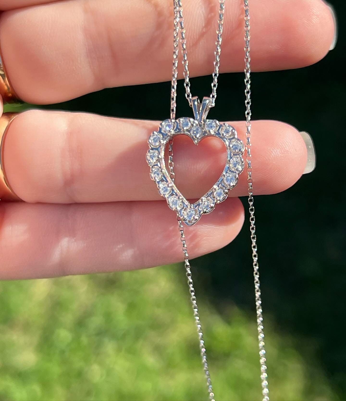 14k White Gold Diamond Heart Necklace 1.80ct Diamonds