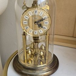 Vintage Gold Toned Haller Anniversary Dome Clock With Roman Numerals With Dome. Needs To Be Serviced. 