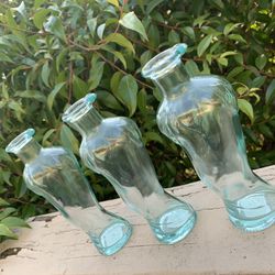 Vintage Curved Blue Glass Bottles 