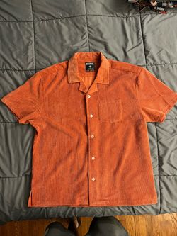 Massive Brand Orange Ribbed Button-Up Shirt