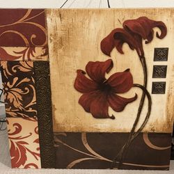 Large Red Floral Canvas Wall Art