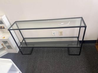 52" Entryway Table, 2-Tier Narrow Console Table with Tempered Glass & Sturdy Metal Frame, Modern Sofa Table with Storage Shelves, Black